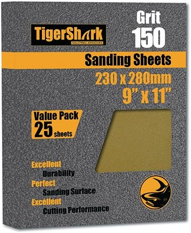 Tigershark 9 אינץ 'על 11 אינץ' גיליונות מלטש חצץ 180 25 יחידות אריזת קו נייר זהב זהב ציפוי מיוחד