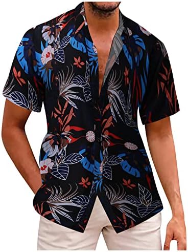 חולצות גברים ZDDO מזדמנים, קיץ שרוול קצר כפתור למטה חולצה לגברים עלים טרופיים הוואי הדפסים חוף אלוהא צמרות