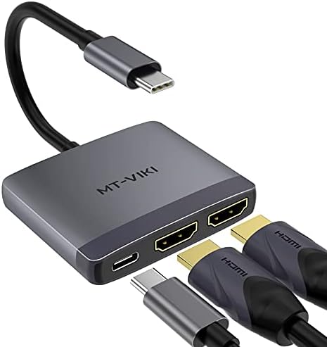 USB C עד מתאם HDMI כפול 4K @60Hz + PD מטען, MT-Viki Type C לממיר HDMI עבור MacBook Pro Air 2020/2019/2018,
