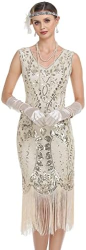 Kayamiya שמלות פלאפר נשים משנות העשרים נצנצים משולבים פייזלי נגד צוואר שמלת גטסבי מעולה שואגת