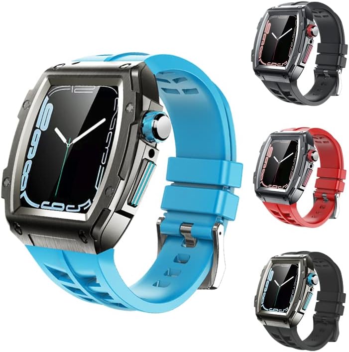 CNHKAU 44 ממ 45 ממ מארז שעון מתכת עם רצועת סיליקון רכה לסדרת Apple Watch 4 5 6 7 צמיד פס SE