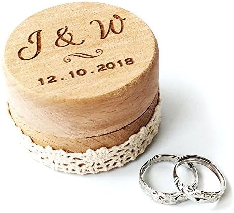 עץ מותאם אישית נושא טבעת תיבה, אישית אירוסין טבעת תיבה, לחרוט שם ותאריך