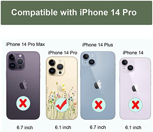 Unov Case תואם ל- iPhone 14 Pro Case ברור עם עיצוב דפוס פרחוני מובלט TPU פגוש רך Slim Protective