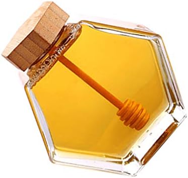 קבילוק מייסון צנצנות משושה דבש סיר כוורת צנצנת 220 מ ל דבש צנצנת עם עץ מצקת ומכסה כיסוי, זכוכית דבש