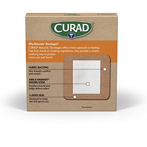 Curad Naturals Arm & Hammer Bדה תחבושות 2 x 4, תחבושת סטרילית עטופה בנפרד, ערכת עזרה ראשונה חיונית, מגנה על