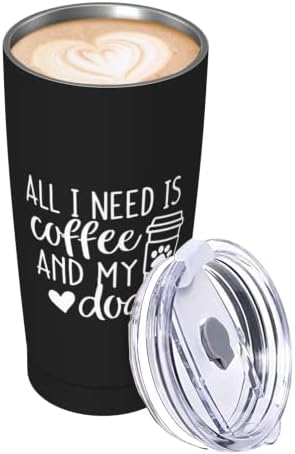 יפיידל כל מה שאני צריך זה קפה והכלב שלי 20 אונקיות כוסות מבודדות ואקום מנירוסטה ספל מכסים, כוס מים כפולה