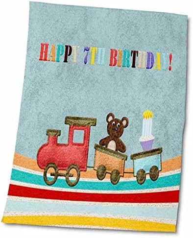 3 דרוז דובי תינוקות רכיבה על רכבת, עיצוב צבעוני, יום הולדת 7 שמח - מגבות