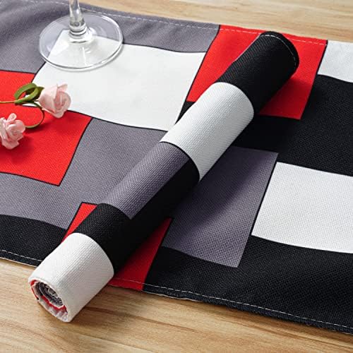 אדום אפור שחור לבן פיקסמטים סטמטים של 4, שולחן מרובע גיאומטרי מחצלות מקום יוטה אטום למים רחיץ אוכל