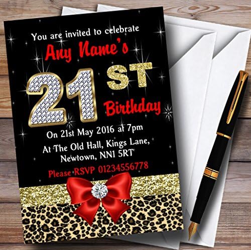 יהלום אדום והדפס נמר למסיבת יום הולדת 21 הזמנות בהתאמה אישית