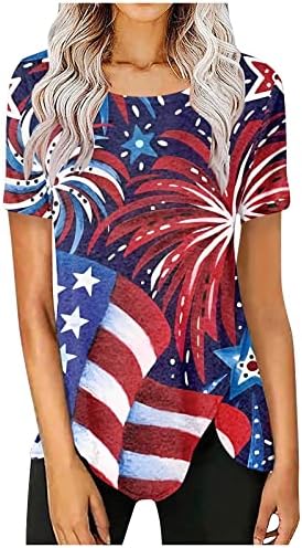 חולצות 4 ביולי נשים, חולצות דגל אמריקאיות וינטג 'ארהב חולצה פטריוטית חולצת טריקו שרוול קצר מזדמן חולצה