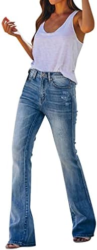 נשים נמתחות רגל רחבה מותניים גבוהות מותניים מזדמנים מכנסי ג'ינס תחתונים רזים מכנסיים נמתחים