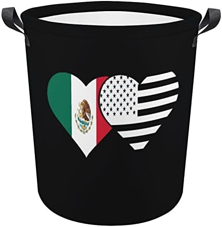 מקסיקני ושחור אמריקאי דגל סל כביסה מתקפל סל כביסה סל אחסון תיק עם ידיות