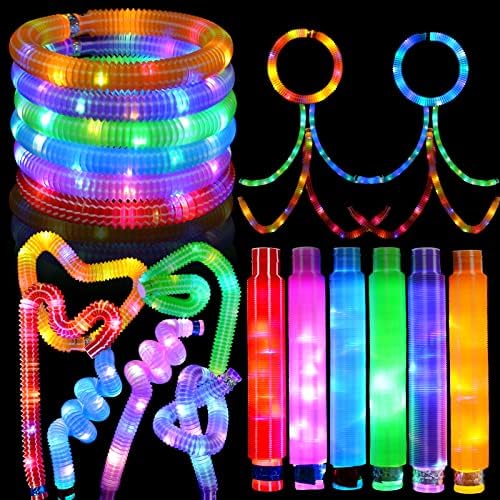 AINIV LED LIDE UP צינורות פופ צעצועים, 6 חבילות LED צינורות פופ צעצועים חושיים מקלות זוהר, זוהר במסיבה
