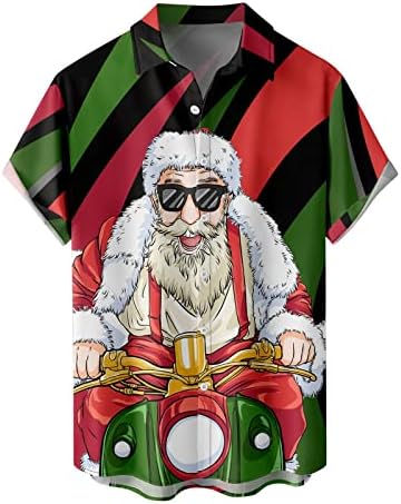 כפתור גברים לחג המולד של ווקאצ'י למטה חולצות שרוול קצר, חג המולד מצחיק סנטה קלאוס הדפס באולינג