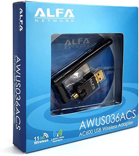 Alfa Network AWUS036ACS כיסוי רחב-כיסוי כפול AC600 USB Wi-Fi Wi-Fi מתאם עם אנטנה חיצונית רגישות גבוהה-Windows,
