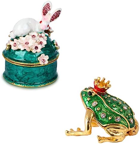 צפרדע יו פנג קראון וארנב סאקורה ירוק כהה קופסת תכשיטים צירים