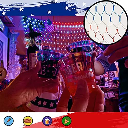 אורות מיתר דגל אמריקה עם קיסם שיניים של 100 יחידות, 420 נוריות LED אטומות למים למסיבה, קמפינג, נסיעות קרוואנים