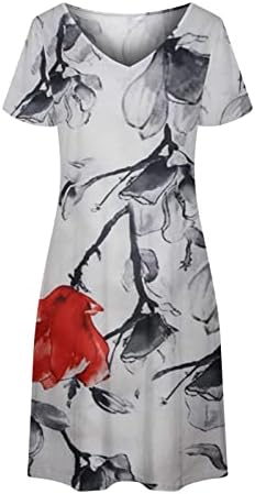 נשים שמלת חולצה עם צווארון פרחוני הדפס שרוול קצר שמלות קיץ מקרית אורך מידי שמלה רפויה לחוף הים