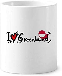 אני אוהב את גרינלנד מילה דגל אהבה איור לב מברשת שיניים מחזיק עט ספל קרמיקה עמדת עיפרון