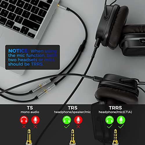 מפצל אוזניות של Togconn 3.5 ממ AUX AUX STEREO מתאם y, 3.5 ממ TRRS זכר עד כפול 3.5 ממ שקע אוזניות