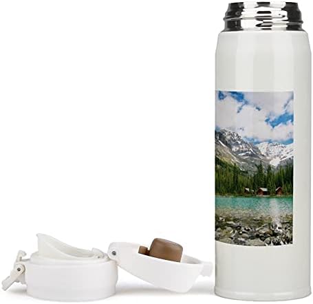 קנדה אוחרה אגם יוחו הפארק הלאומי עם הרים נוף טבע אמנות צילום נירוסטה בקבוק מים מבודד קפה ספל תה כוס