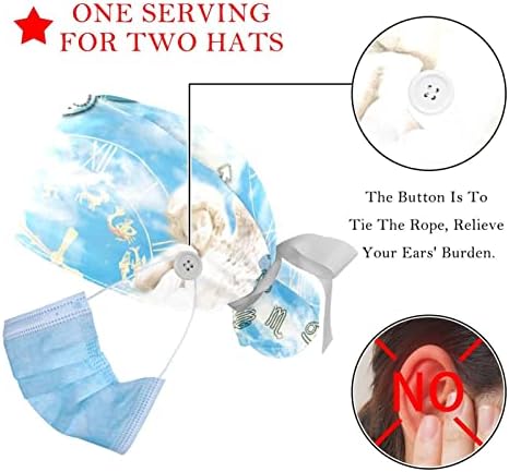 כובעים רפואיים לנשים עם כפתורים שיער ארוך, כובע עבודה מתכוונן 2 חלקים, קביעת אסטרולוגיה הורוסקופ