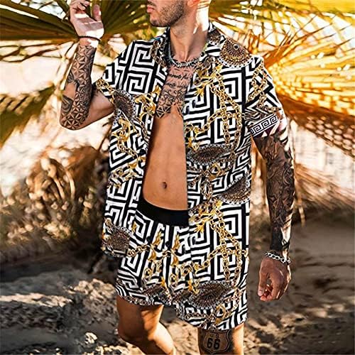 Eodnsofn הוואי הדפסת גברים עם שרוול קצר שרוול קיץ חולצה פרחונית מזדמנת חוף שני חלקים חליפות גברים סטים