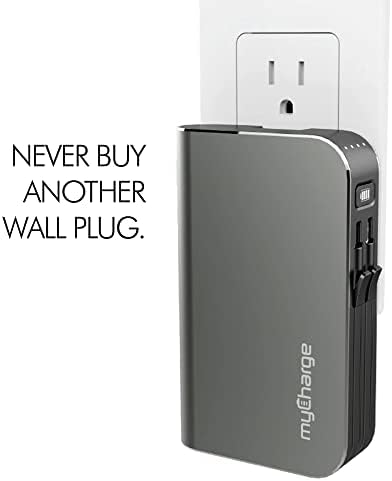 MyPharge מטען נייד לאייפון - רכזת 10050mAh קיר תקע & מובנה כבלים 18W טורבו USB C בנק חשמל מהיר טעינה מהירה