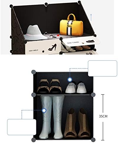 מתלה נעליים של זלייד, 2 עמודים 4 מדף שכבה פלסטיק עם אחסון דלת 16-24 זוגות נעליים סלון מעונות שחור