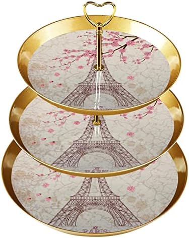3 שכבת עוגת קאפקייקס מגדל קפקייקס מגדל הקאפקייקס מחזיק עץ קינוח מגדל למסיבות אירועים עיצוב, פרח וינטג 'פריז