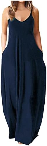 שמלת מקסי של Hot6SL לנשים, פלוס שמלה בגודל לנשים 2023 שמלות קיץ כיסים שמלת ספגטי קיץ ללא שרוולים מזדמנים