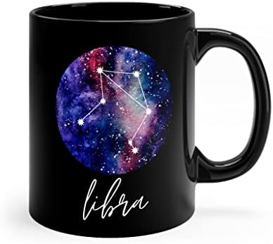 מאזניים גלגל המזלות סימן אסטרולוגיה הורוסקופ כוכבים כוכבים קוסמי שחור קרמיקה קפה ספל 11 עוז