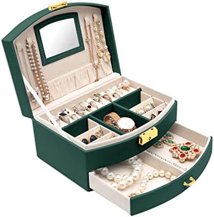 קופסת תכשיטים XKY לנשים בנות 2 מארגן תכשיטים שכבה עם מגש נשלף עגילי עגילי צמידים טבעות שרשראות-קופסת