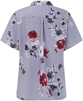 שרוול קצר שרוול קצר ראגלן טי טופ פרחים לנשים 2023 כפתור למטה אופנה חולצות שרוול קצר ארוך
