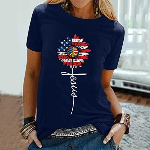 4 ביולי חולצות קיץ נשים גרפיקה מזדמנת מצחיקה יום העצמאות חולצה עם צוואר רופף חולצה עם שרוול קצר