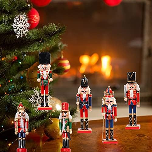 נירוצ ' ו חג המולד מפצח אגוזים 6 יחידות, עץ חייל מפצח אגוזים סט חג המולד בובות על מעמד קישוטי מפצח אגוזים