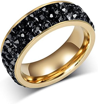7 ממ 18 קראט מצופה זהב נירוסטה 3 שורה קריסטל טבעת נישואים גודל 6-13