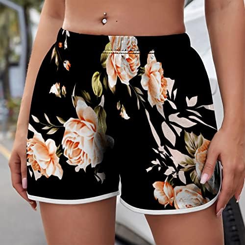 בגדי ים קצרים של מכנסי לנשים, מכנסיים פרחים קצרים בקיץ קיץ מכנסיים קצרים מקצרים אימון מכנסיים קצרים מכנסי כושר