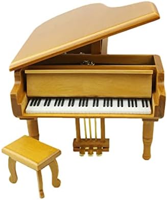 Yfqhdd מעץ גרנד פעם על קופסת מוסיקה בצורת פסנתר בדצמבר עם שרפרף קטן מתנה ליום הולדת יצירתי ליום האהבה