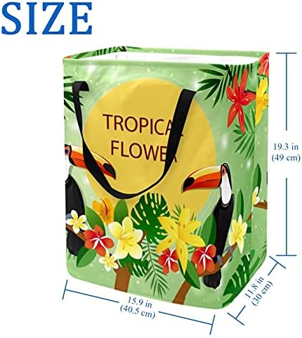 פרחים טרופיים עם טוקנים 60 ליטר סל כביסה עצמאי מתקפל שקיות כביסה סל בגדים גדולות עם ידיות לצעצועי בגדים