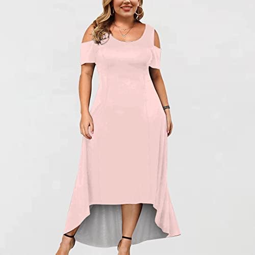 נשים בתוספת גודל מידי ארוך שמלת קר כתף קצר שרוול קיץ מזדמן יולדות שמלת צד פורמלי חוף שמלה קיצית