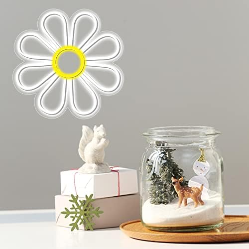 Hevmeveni Daisy Flower Neon שלט עם לוח אקרילי שלט פרחי שמש מופעל על ידי שולחן קיר שולחן קיר מתנה
