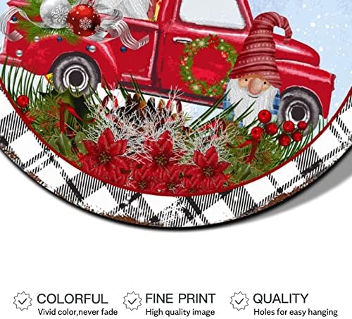 שלטי זר חג המולד משאית אדומה עם דפוס משובץ גנום עיצוב עגול מתכת עגול שלט פח מקורה קישוטי קיר חג