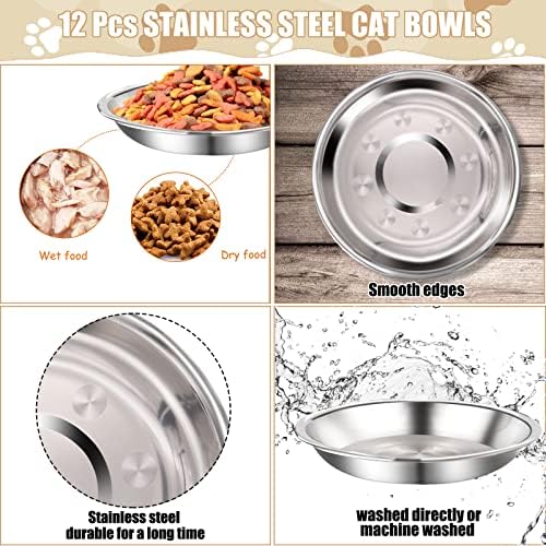12 יחידות נירוסטה חתול קערות רדוד חתול מזון קערות מתכת מזון ומים צלחת לכלבים קטנים וחתולים