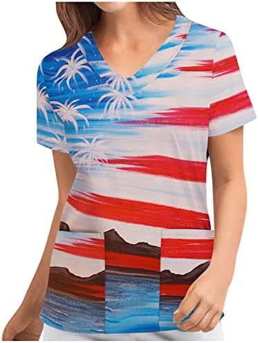 עבודה לשפשף חולצות עבור ג ' וניורס קצר שרוול צווארון ספנדקס עצמאות יום דגל כוכב גרפי חולצה נוער בנות