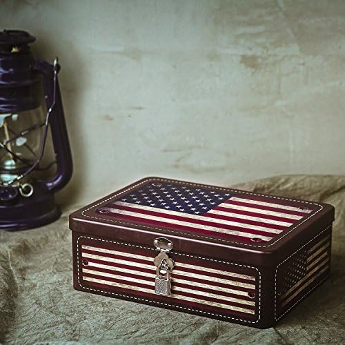 דקורטיבי תיבת אחסון, רטרו סגנון אמריקאי דגל פח מתכת מזכרת תיבת עם מכסה ומנעול