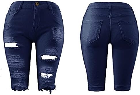 NYYBW אמצע העלייה האמצעית קרעה ג'ינס הרס אמצע אמצע ברמודה מכנסיים קצרים ג'ינס ג'ינס משרד מכנסיים קצרים