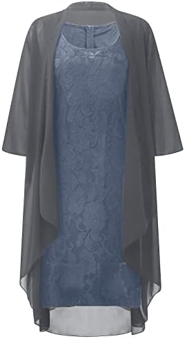 שמלת סוודר של נוקמופו פלוס גודל סוודר נשים מוצקות שתי חלקים תחרה תחרה קרדיגן שיפון שמלה ארוכה שמלה ארוכה