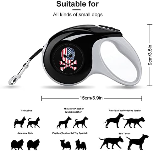 דגל גולגולת אמריקה 10 רצועת רצועות הליכה רצועות מחמד כלב נשלפות עם ידית נגד החלקה דפוס חמוד לחיות