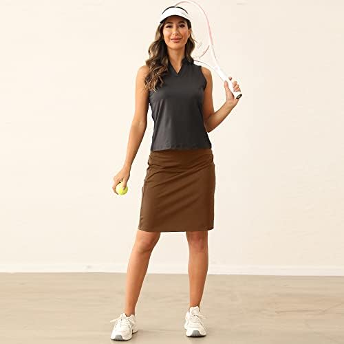 חצאית טניס באורך ברך גולף צנוע חצאיות סורטס עם כיסי מכנסיים קצרים לבנים לטיולים בספורט